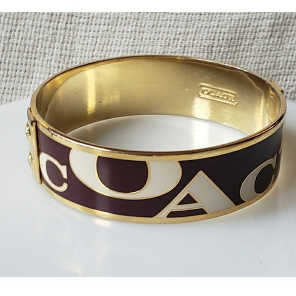 Coach logo bangle bracelet brown white gold